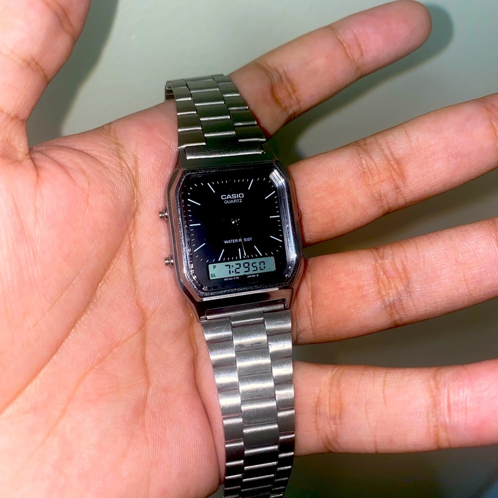 Casio steel vintage watch analogue and digital AniDigi  AQ-230A